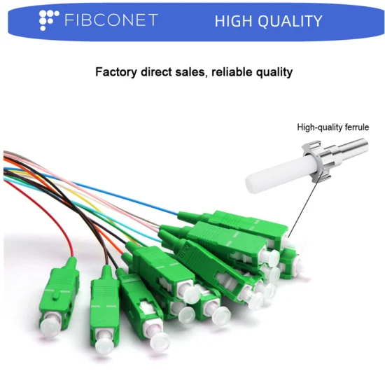 FTTH 12cores Sc APC Upc Sm Singlemode Simplex 0.9mm Optical Fiber Optic Pigtail with PVC Jacket